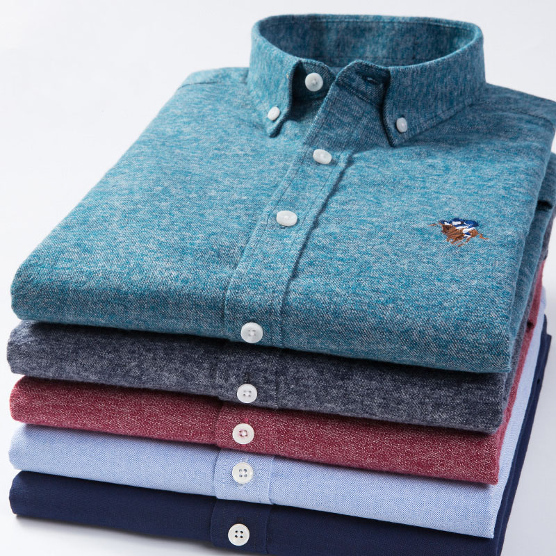 

Top Sell High Quality Pure Cotton Brushed Fabric Solid Color Casual Business Long Sleeve Formal Shirts Slim Red Green Blue Grey, 18-510