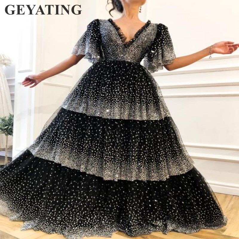 black prom dress with silver sequins