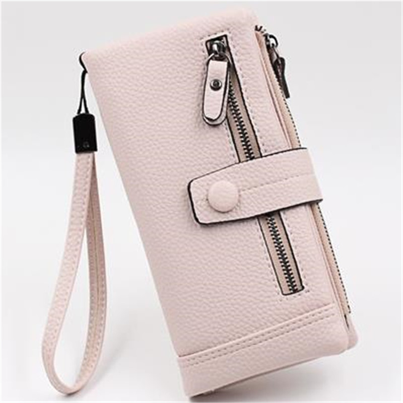 

New Women Long Purses Zipper Soft PU Leather Ladies Clutch Bags with High Quality Card Holder Wristband Wallet, Black