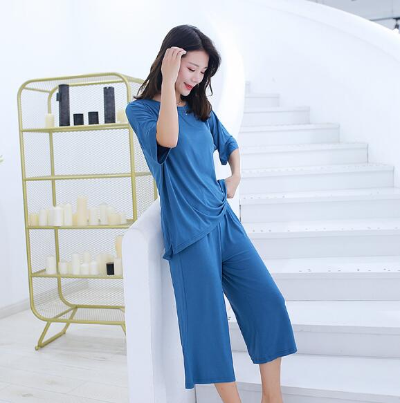 

Sexy Pajamas Homewear Suit Intimate Lingerie 2pcs Short Sleeve &pant Apring New Sleepwear Soft Nightwear Women Home Clothing