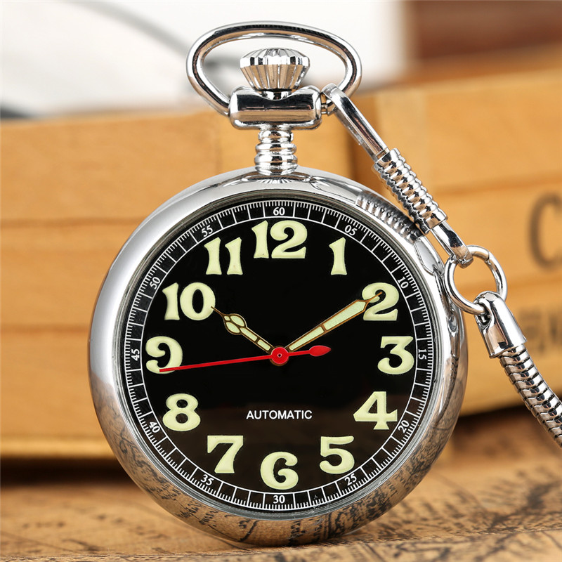 

Classic Antique Silver/Gold Watches Luminous Arabic Number Dial Men's Handwinding Mechanical Pocket Watch Pendant FOB Waist Chain Collectable