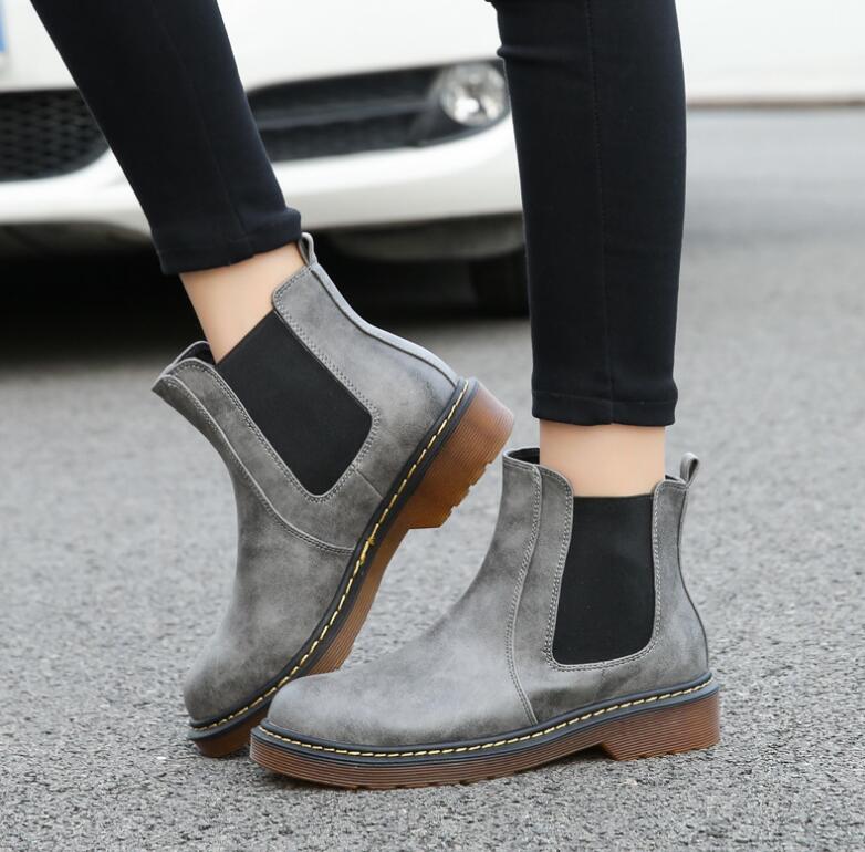Hot Sale-neuf moto bottines Martin cheville femme en cuir PU lisse bottes en cuir de mode de chaussures, plus size34-43