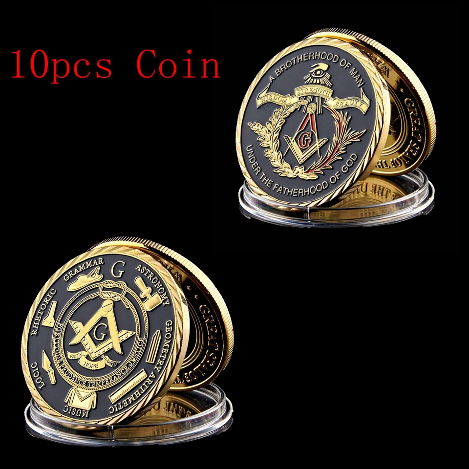 10pcs Masonic Sign Souvenir Badge Craft Series Freemasons Accessories Gold Plated Challenge Coin-image-527658850