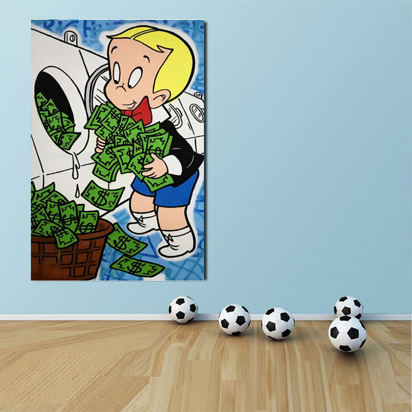 

Alec Monopoly Graffiti Handcraft Oil Painting on Canvas,"Richie Money Laundering" home decor wall art painting,20*36inch no stretched