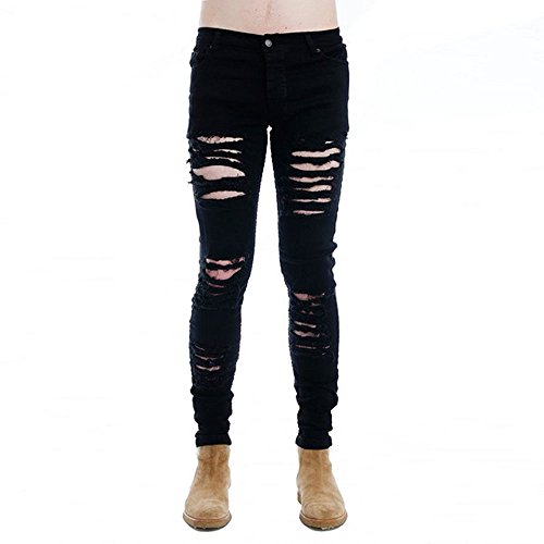 

Shilanmei Mens Punk Hole Skinny Denim Slim Biker Ripped Jeans Street Wear, As pic