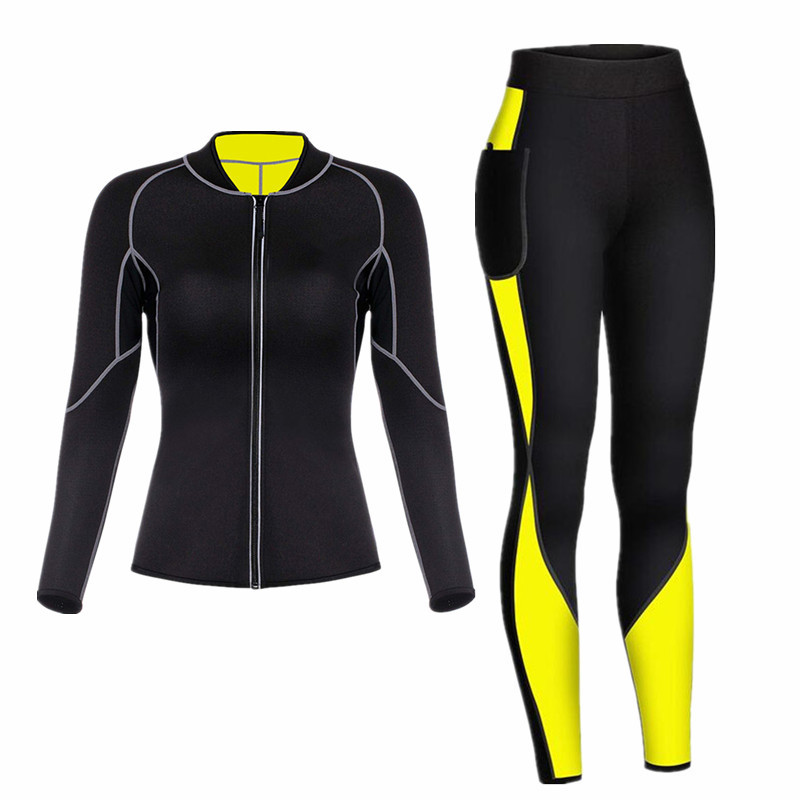 Nouveau 2020 prix bas prix Sexy Néoprène Sweat Sauna Sauna Fitness Vêtements Pour Femmes Yoga Ensemble Fitness Ensemble Femme Pantalon Chemise lo