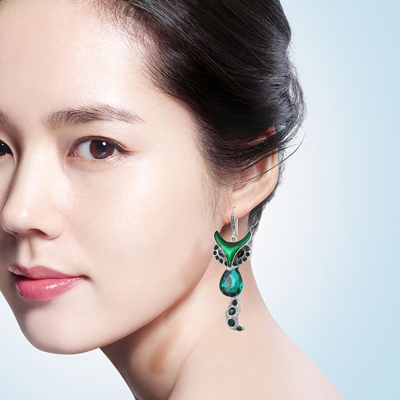 

Long Tassel Rhinestone Fox Dangles Earrings Ethnic Style Animal Crystal Ear Drop Women Business Party Gift Earring Hook Jewelry Accessories Wholesale