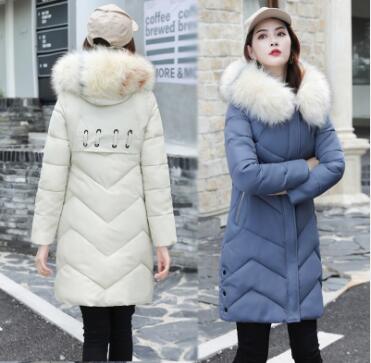 

Wholesale cotton women's winter new large fur collar long hooded down cotton jacket coat size M-XXL, Blue