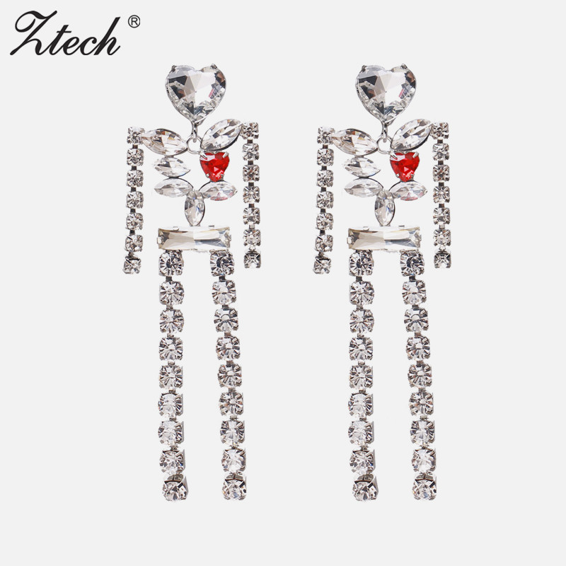 

Dangle & Chandelier Ztech Robot Shape Full Clear Crystal Big Long Drop Style Earrings For Women Female Jewelry Rhinestone Hanging Oorbellen