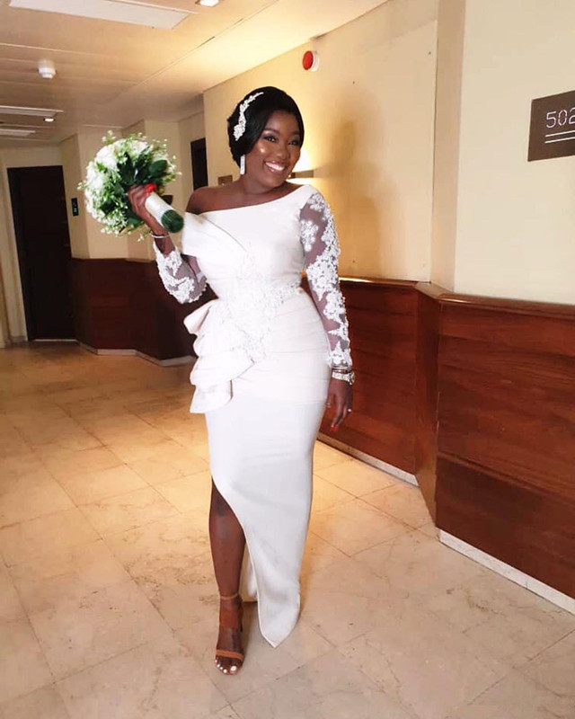 

Aso Ebi Arabic Lace Bridesmaid Dresses 2020 african sexy split Sheath Long Sleeves wedding Guests Dresses Cheap Evening Formal Party Gowns, White;pink