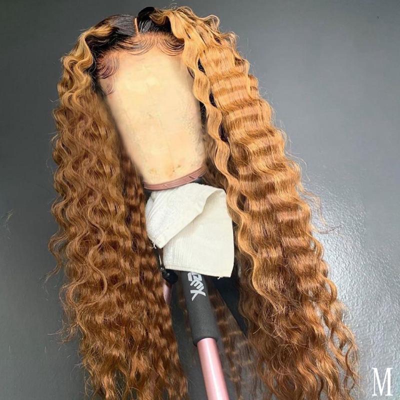 

Deep Wave 1B/27 Blonde Ombre Colored 13X4 Lace Front Human Hair Wig 150% With Baby Hair Remy Brazilian Bleached, 1b/27hl