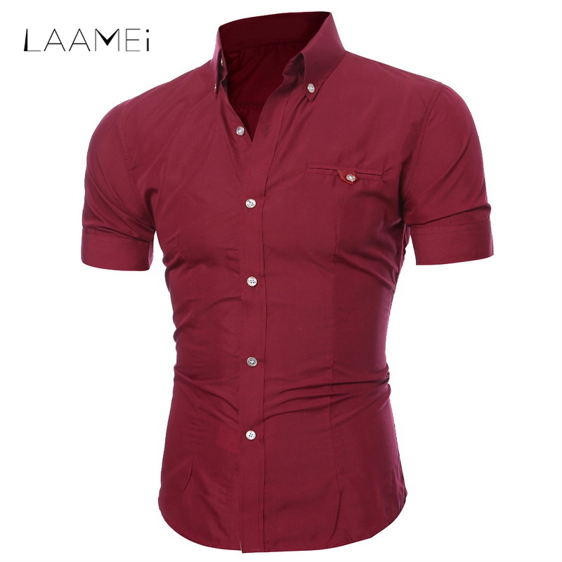 

Laamei Office Shirts Turn-down Collar Shirt Top Shirts Men Business Casual Buttons Tops Solid Color Short Sleeve Cool Top, Black