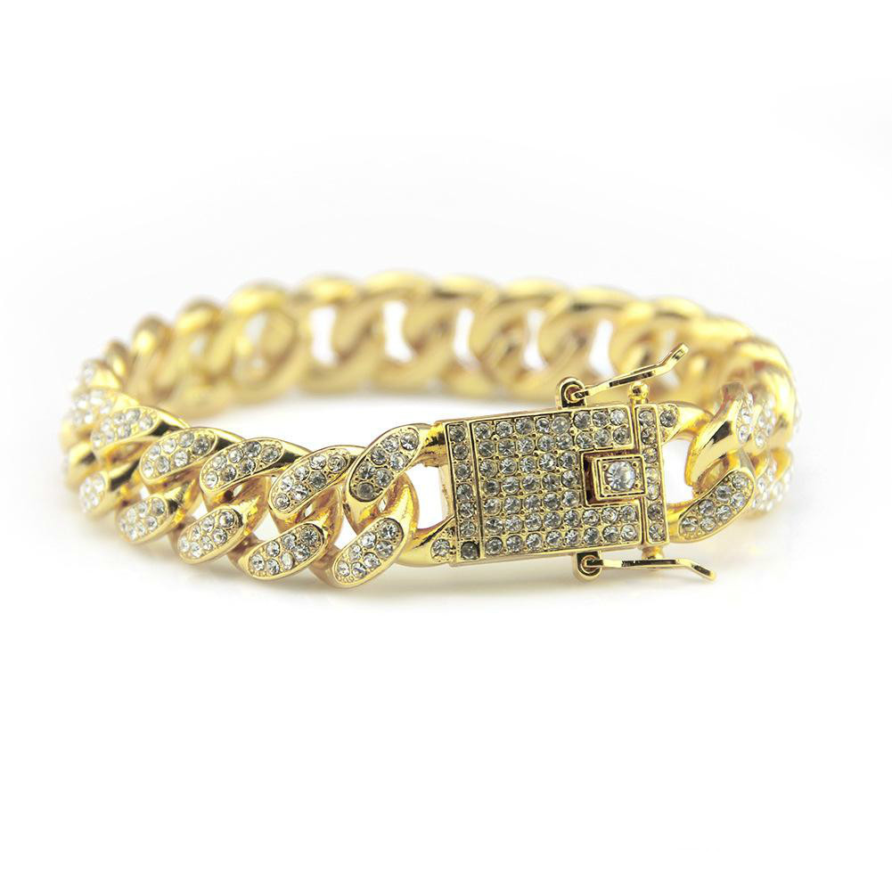 

Gold Fully 2018 hot sale Iced Out Hip Hop CZ Bracelet Mens Miami Cuban bracelet Men s Luxury Simulated Bling Rhinestones Fashion Bangles