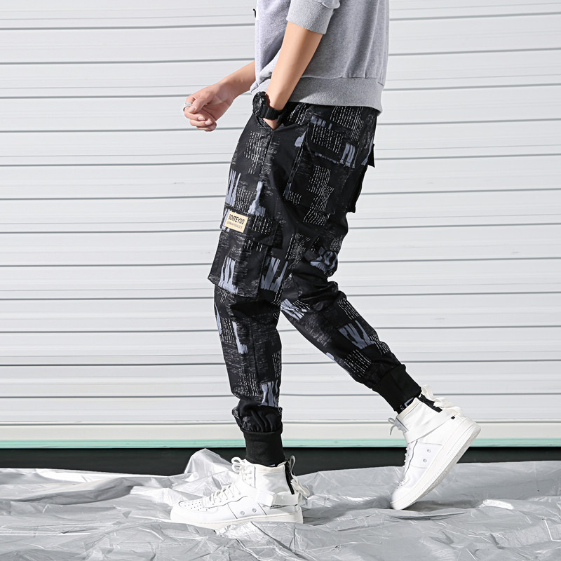 

Fashion Hip Hip Pants Cargo Harem Pant Men Pockets Streetwear Print Harajuku Casual Overalls Male Jogger Sweatpant Trousers, Blue