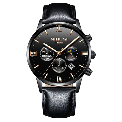 

NIBOSI Men Watches Luxury Men's Fashion Casual Dress Watch Military Army Quartz Wrist Watches With Genuine Leather Watch Strap, Black