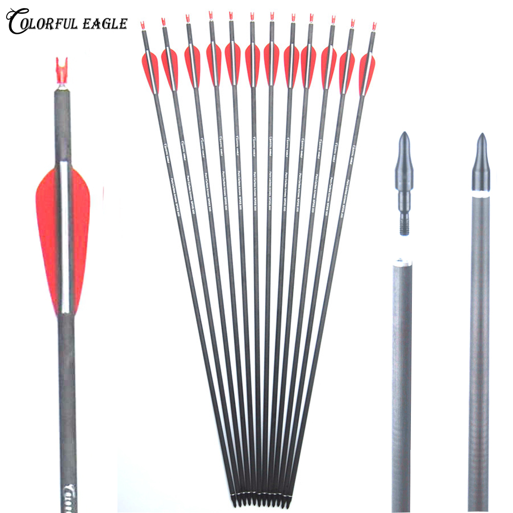 

28" 30'' 31" Spine 300 400 ID 6.2mm Archery Pure Carbon Arrows Hunting And Target Shooting for Compound Recurve Bow Arrow