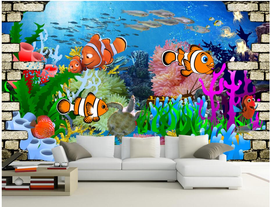 

WDBH custom photo 3d wallpaper Dream children's room fish brick wall underwater world home decor 3d wall murals wallpaper for walls 3 d, Non-woven