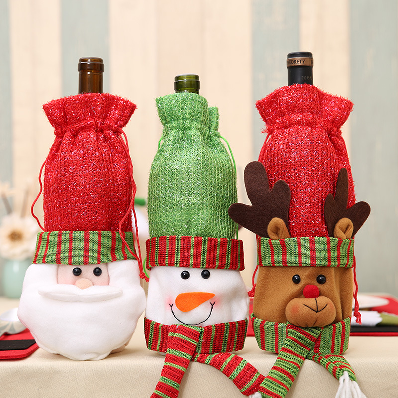 

Christmas Santa Claus Elk Snowman Wine Bottle Cover Gift Bags for New Year Xmas Dinner Party Table Decoration SD125