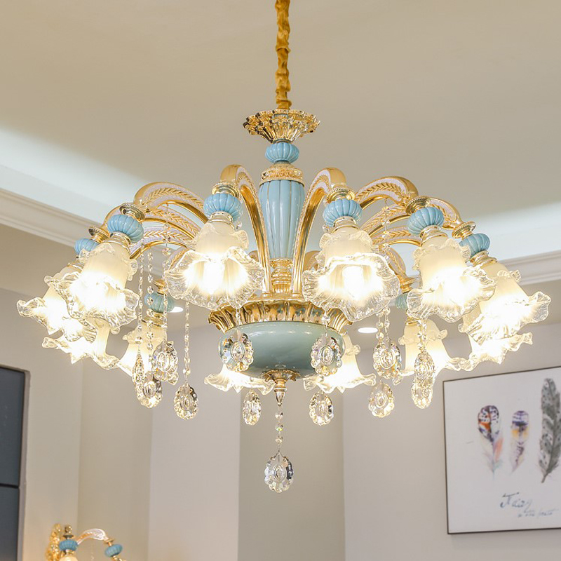 European Luxury Crystal Chandelier Lighting Living Room Bedroom Restaurant Crystal Lamp Hotel Club Lights Zinc Alloy Ceramic Pendant Lamps-image-470797279