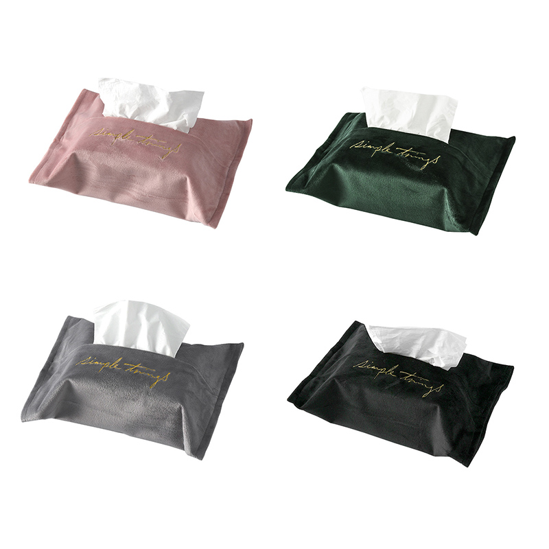 

1Pcs Home Desktop Decoration Napkin Holder Tissue Box Car Paper Towel Container Nordic Style Embroidery Velvet Fabric