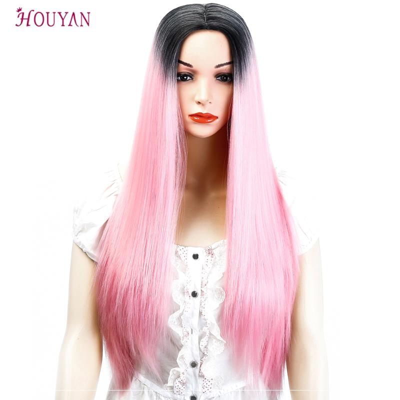 

HOUYAN Nature 24inches Mixed Brown Blonde Pink Red And Purple Ombre Long Straight Synthetic Wig Fake Hair, T6-184