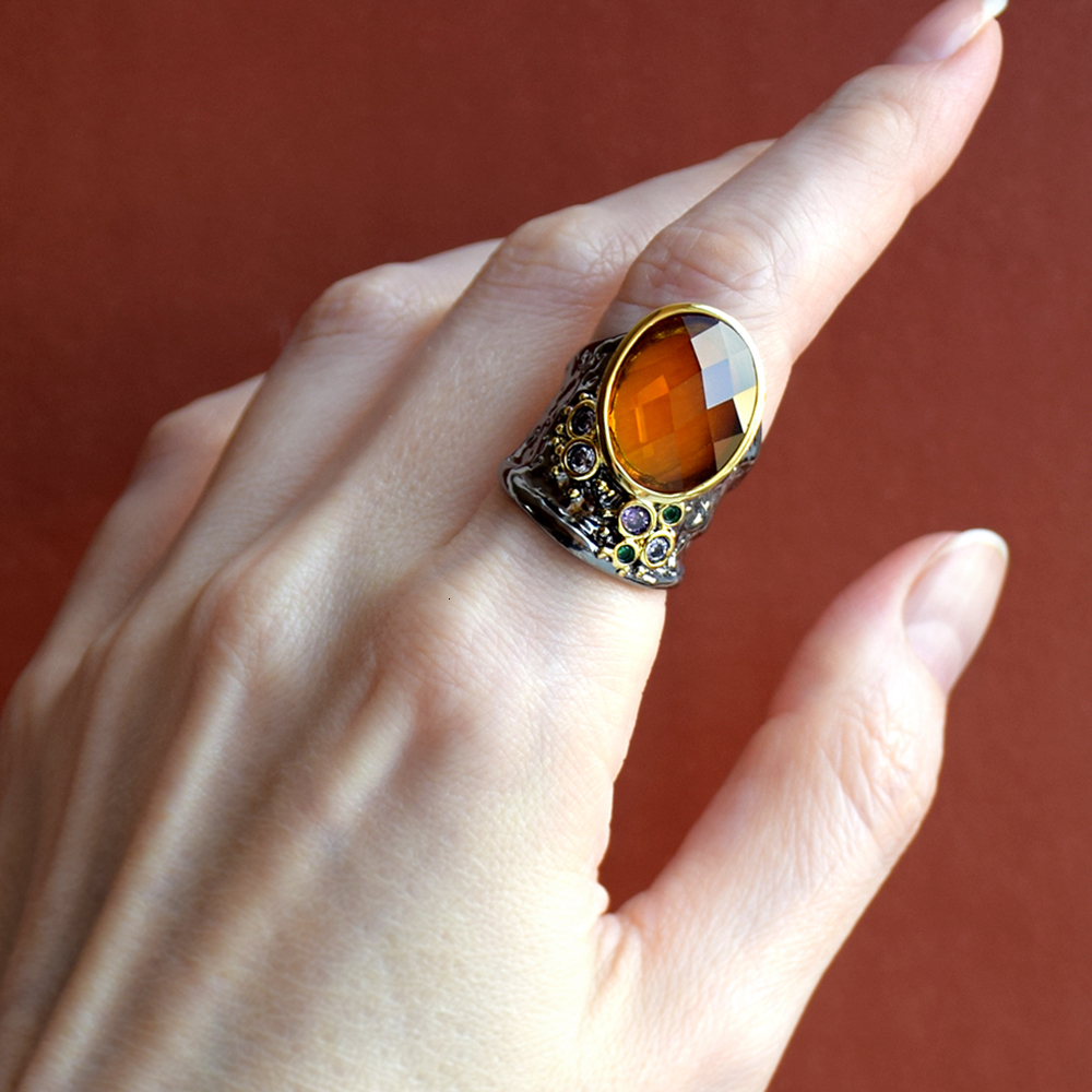 

Big Oval Golden Zirconia Ring Hyperbolic Jewellery Door to Door shipping Irrecgular large Rings Women Party