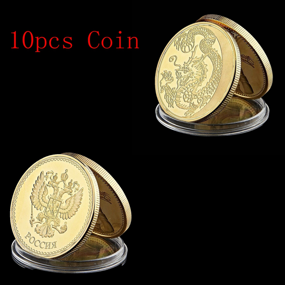 10pcs 2014 Retail Russia Zodiac Dragon Fly Gold Plated Challenge Coin With National Emblem Collectible Gift Coins Art Collection-image-531686339