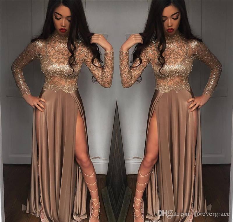 

2019 Black Girls Prom Dress Long Sleeves High Neck Formal Holidays Wear Graduation Evening Party Gown Custom Made Plus Size, Green