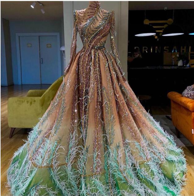 

Evening dress Youself aljasmi Larourjoisie Bodycon Dresses Turtle Neck Sheath Column Ankle Length Feather Big tail Crystal Drill piece, Same with picture