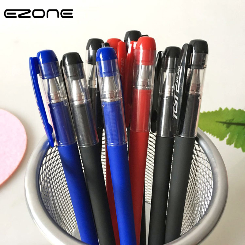 

EZONE 10PCS Gel Pen Red/Black/Blue Color Ballpoints Gel-Ink Pens 0.5mm Refill Office Stationery School Supplies Gifts