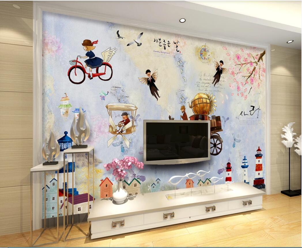 

3d wallpaper custom photo murals Korean style cartoon fantasy lighthouse TV sofa restaurant background wall decor wall art pictures, Non-woven fabric