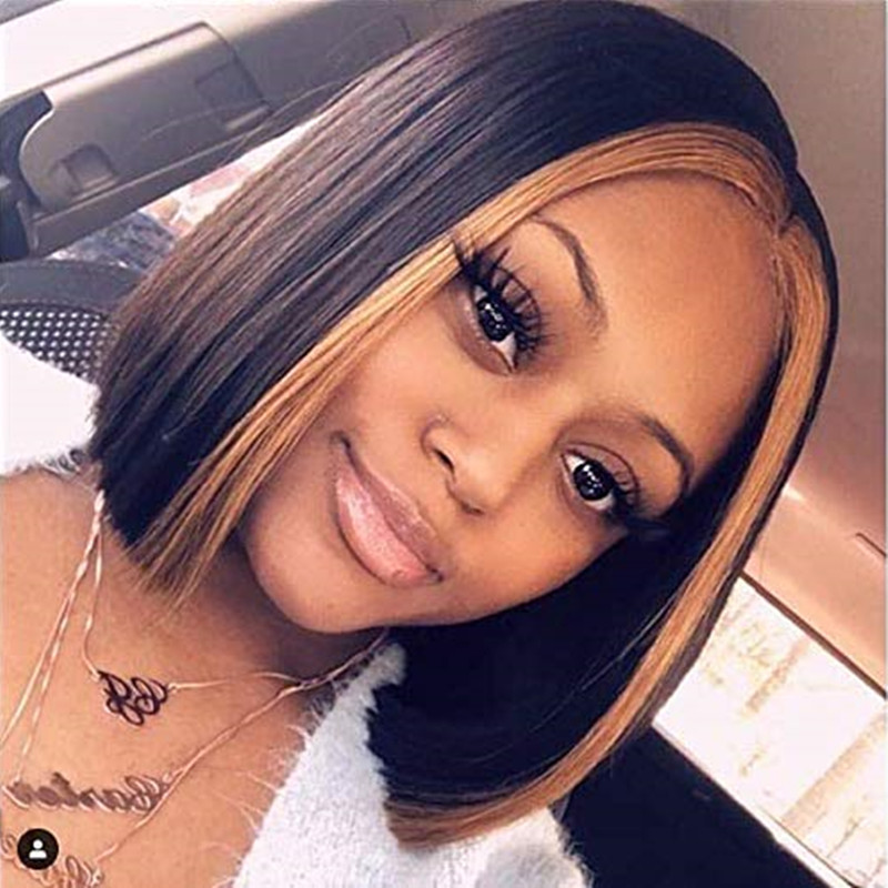 Highlight Color Ombre Short Bob Blonde Lace Front Human Hair Wig Baby Hair Remy Brazilian Full Lace Wigs Pre Plucked Natural Hairline-image-550699158
