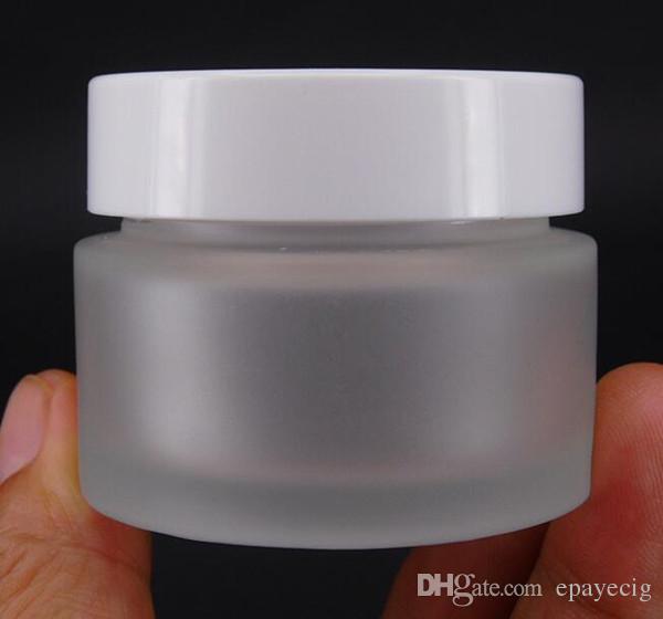 

5ml 10ml 15ml 20ml 30ml 50ml frosted clear glass jar with white lid matte glass cosmetic concentrate stash container storage jar custom logo