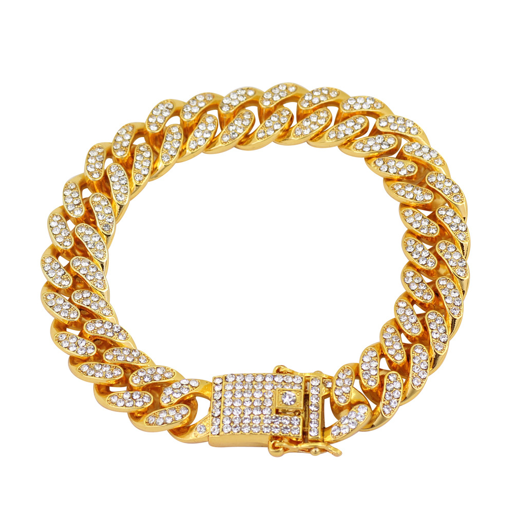 Hip Hop Mens Bracelet Iced Out 18k Gold Filled Full Rhinestone Paved Classic Wrist Chain 21cm Drop Shipping-image-438100810