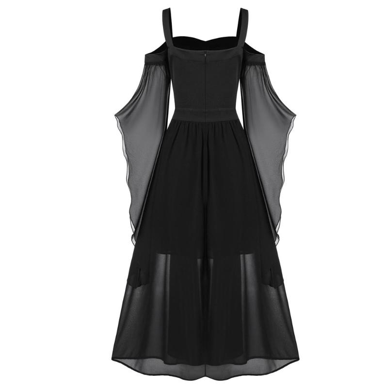 Women Vintage Dress Plus Size Cold Shoulder Butterfly Sleeve Lace Up Gothic Dresses Halloween Dress Vestidos Vestidos #j5s