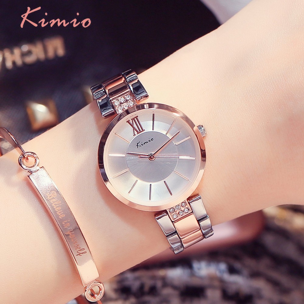 

KIMIO Simple Thin Rhinestone Rose Gold Quartz Watches Women Fashion 2019 Ladies Watch Women's Watches Dress Wristwatch For Women