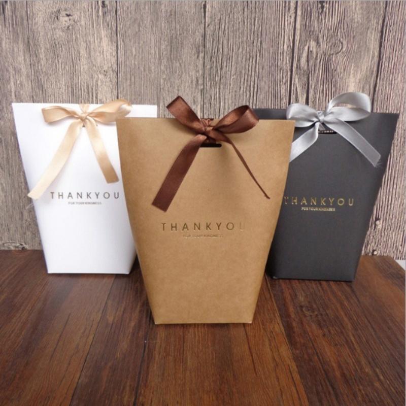 

5 Pcs Black White Thank You Gift Packaging Candy Kraft Paper Bag Wedding Gift Box Cookie Bags Wrapping Supplies