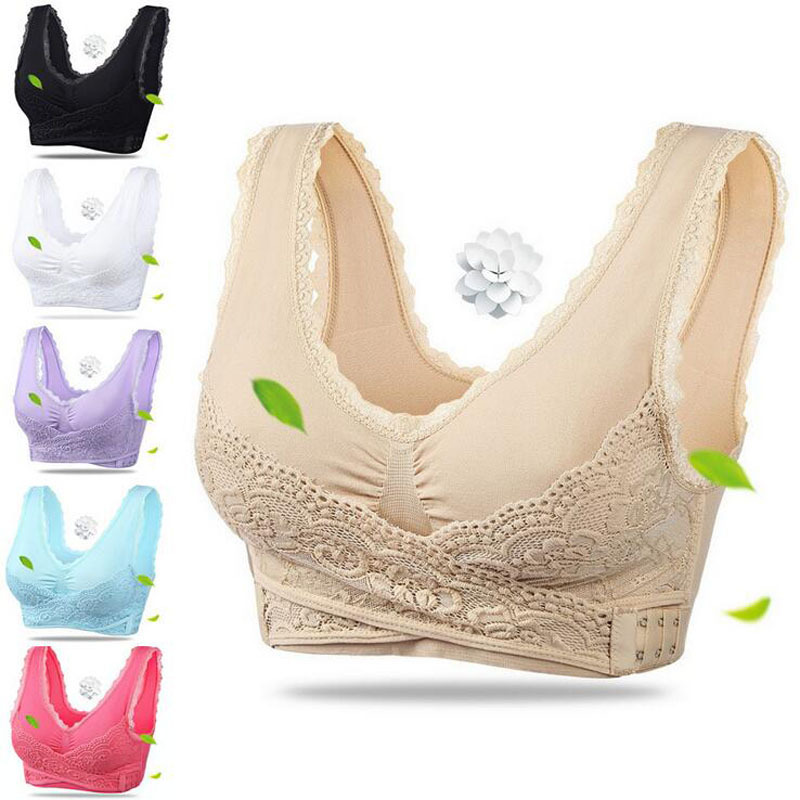 

Lingerie Lace Solid Color Cross Side Buckle Without Rims Gathered Active Underwear Sleep Bra 2020 HOT, As pic