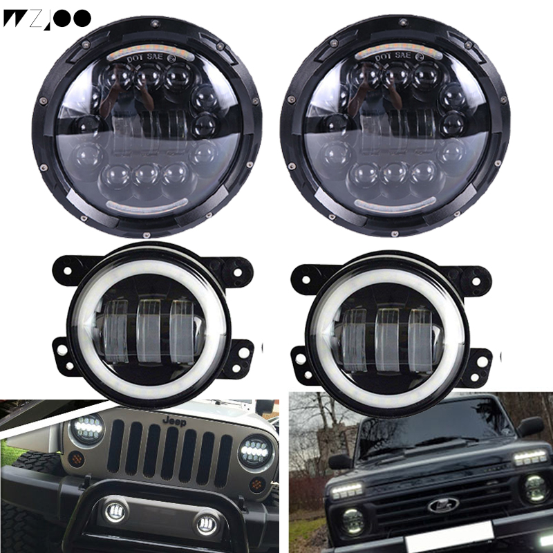 

DOT 7 inch LED Headlight with 4" Fog Lights Set Kit Projector For Jeep Wrangler JK LJ JKU TJ CJ Sahara Rubicon Freedom