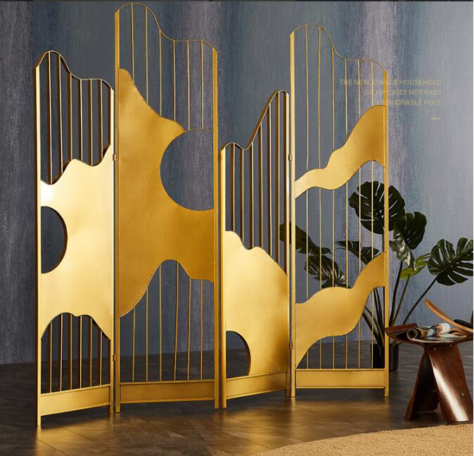 Quadruple screen Living Room Furniture partition folding mobile Nordic modern simple luxury Zen metal decoration-image-509789384