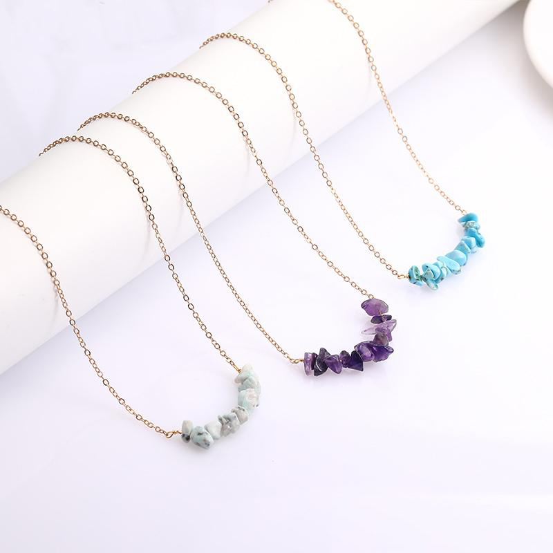 

New Boho Natural Stone Beads Necklaces Jewelry For Women Gold Plated Geometry Gravel Stone Pendant Necklace For Girls Fashion Accessories