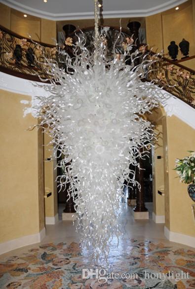 Large White Crystal Chandelier Lighting LED Bulbs Lamps Murano Style Hand Blown Glass Chandelier Light for Home Decor-image-525057530
