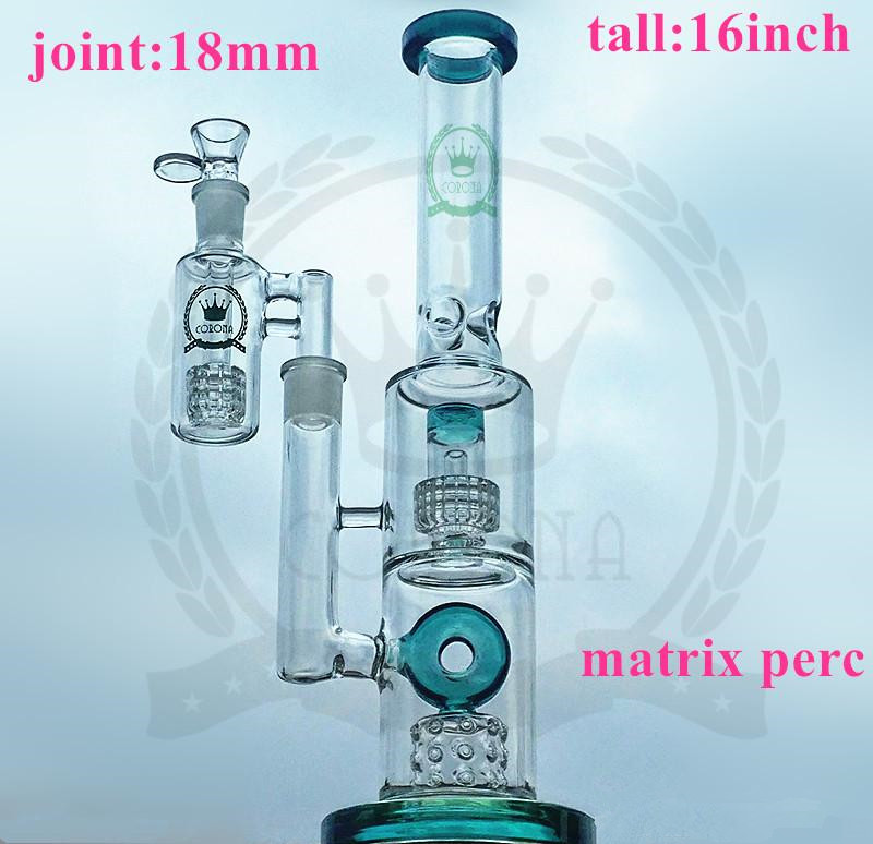 

glass bongs hookah 3 layers perc dab rig Green black pink purple blue color water pipe 16 inches 18 mm ash catcher with bowl