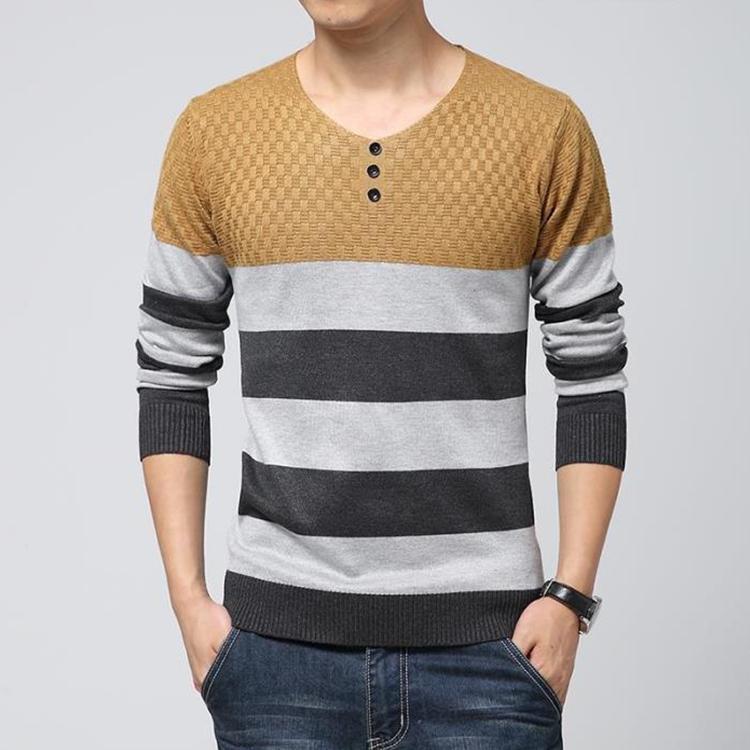 

NEW 2019 Men Pullover Sweater Stitching V-neck Sweater, Blue