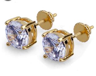 

8mm Hip Hop Gold Plated Round Full CZ Stud Earring of Mens Womens Stud Earrings with Zircon Stone Women Birthday Gifts WL1273