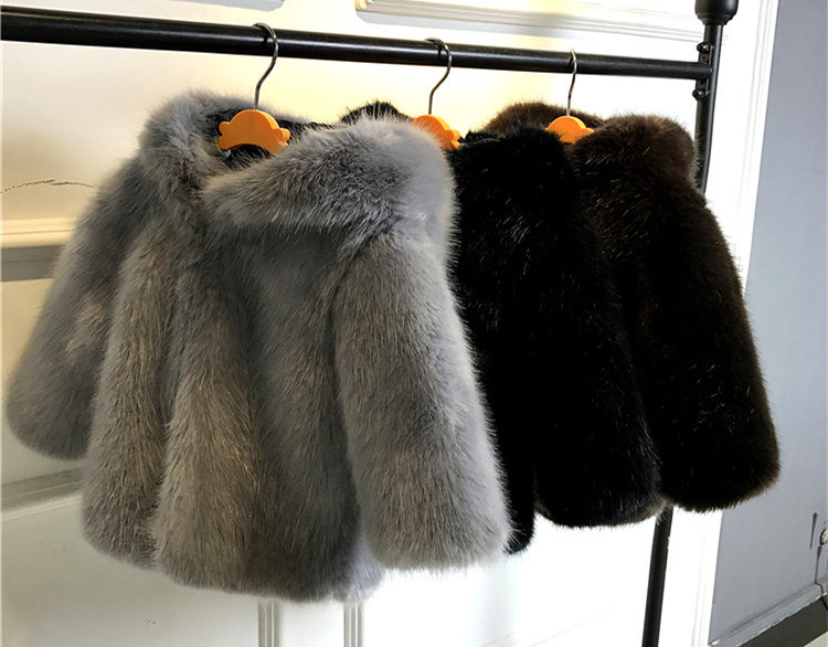 

Baby Boys Girls Faux Fur Coat Hooded Outerwear Kids Imitation Fluffy Fur Warm Clothes Children Autumn Winter Long Sleeve Jacket, Gray