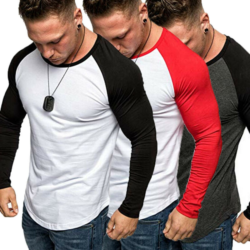 

Fashion Men's Slim Fit O Neck Long Sleeve Muscle Tee T-shirt Casual Tops Blouse, Blue