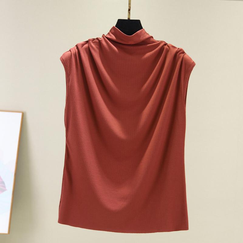 

Women Slim Knitted Turtleneck Basic Tank Tops Female Knitted Camis Sleeveless Solid White Sweater Pullovers LW, Pink