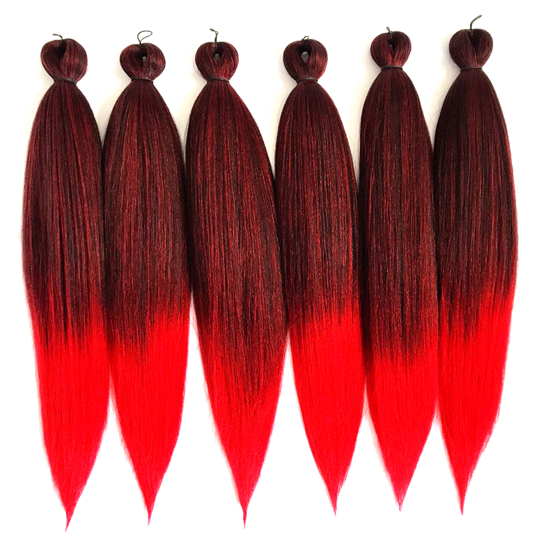 

Fashion Pre Stretched Braiding Hair Professional Kanekalon Synthetic Crochet Braids Hair Hot Water Setting Crochet Braiding Hair Extension, 1b+red