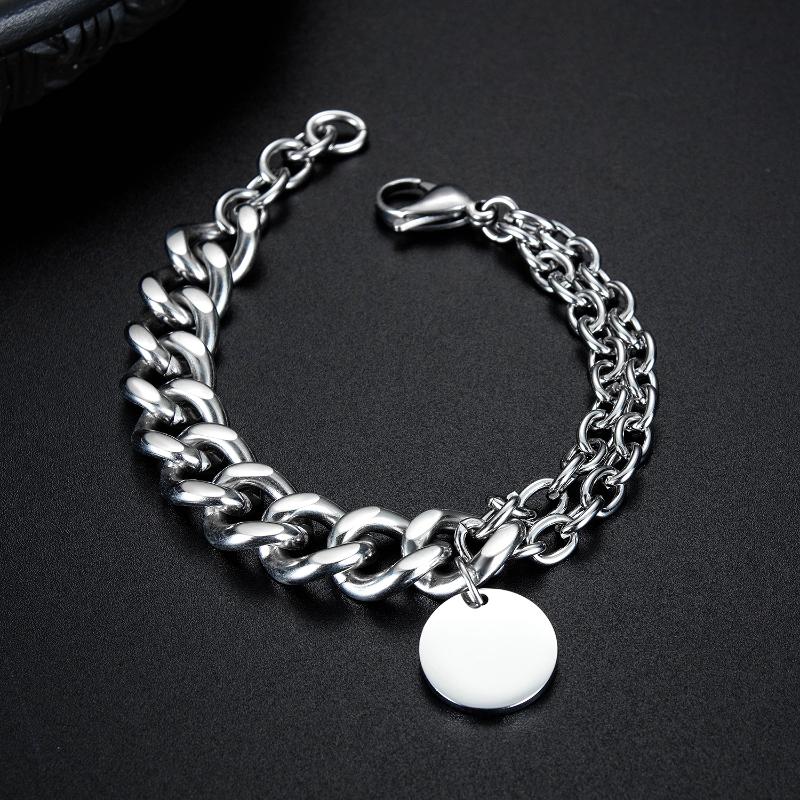

Charm Bracelets Men's Chunky LinK Chain Bracelet Free Round Tag In Stainless Steel